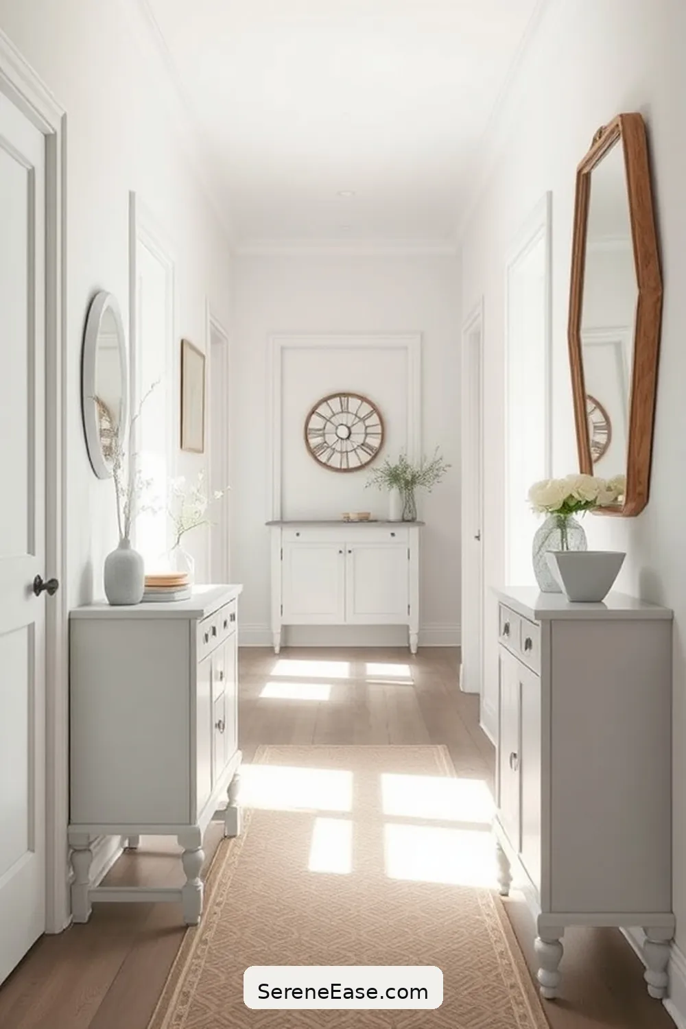 19 Ways to Achieve a Monochromatic Hallway in Modern Farmhouse Style 5 Use Matching Furniture Pieces for 19 Ways to Achieve a Monochromatic Hallway in Modern Farmhouse Style