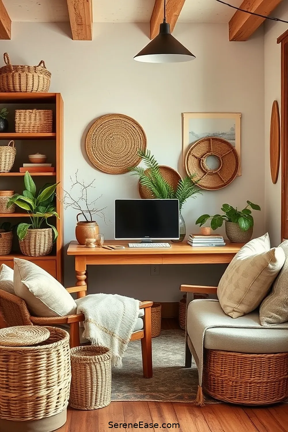 19 Ways to Incorporate Earth Tones Into Rustic Home Office Style 14 Integrate Woven Baskets for Storage for 19 Ways to Incorporate Earth Tones Into Rustic Home Office Style