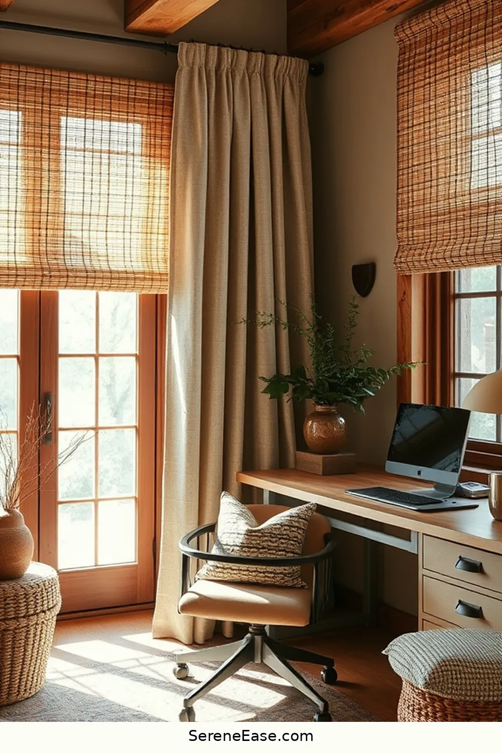 19 Ways to Incorporate Earth Tones Into Rustic Home Office Style 15 Use Natural Fiber Window Treatments for 19 Ways to Incorporate Earth Tones Into Rustic Home Office Style