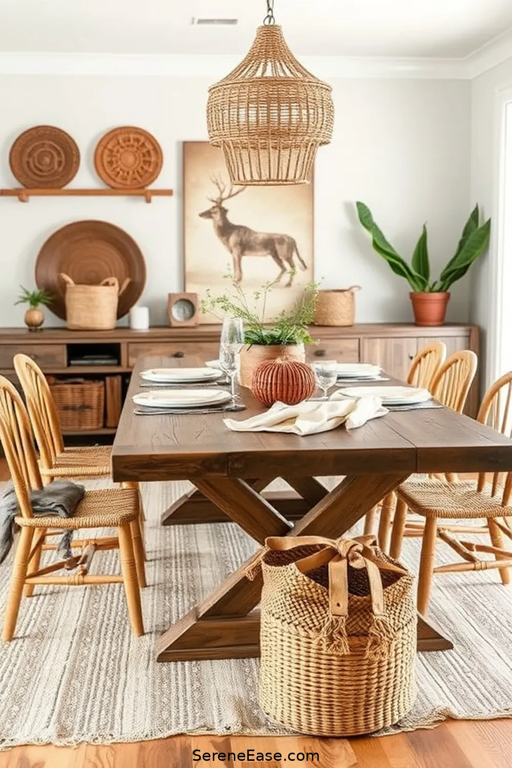 19 Ways to Incorporate Earth Tones in Modern Farmhouse Dining Room Style 7 Incorporate Woven Textiles and Baskets for 19 Ways to Incorporate Earth Tones in Modern Farmhouse Dining Room Style