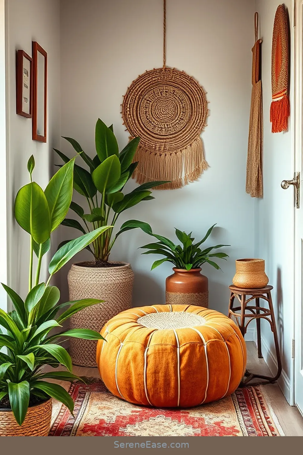 19 Ways to Incorporate Earth Tones in Your Bohemian Hallway Style 16 Add a Moroccan Pouf for 19 Ways to Incorporate Earth Tones in Your Bohemian Hallway Style