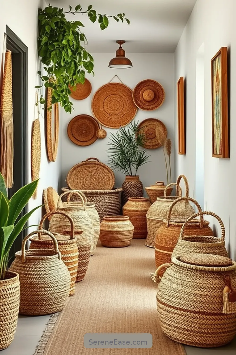 19 Ways to Incorporate Earth Tones in Your Bohemian Hallway Style 14 Incorporate Natural Fiber Baskets for 19 Ways to Incorporate Earth Tones in Your Bohemian Hallway Style