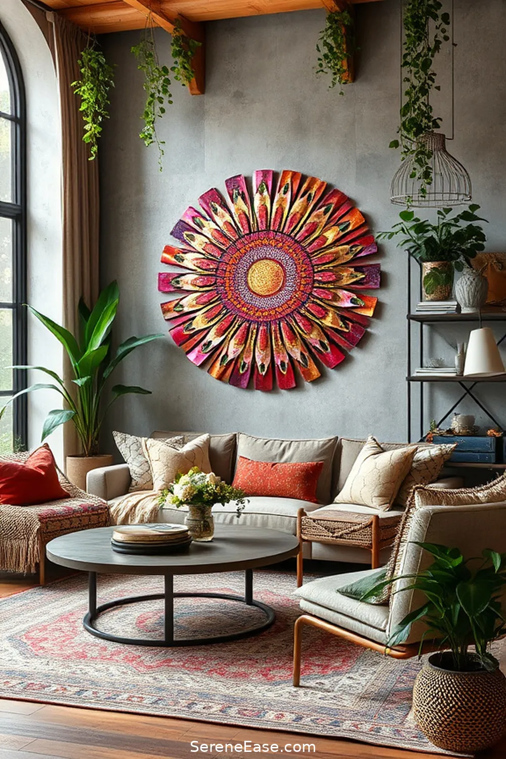 19 Ways to Incorporate Metallic Accents in Bohemian Style Living Rooms 5 Hang Metallic Wall Art for 19 Ways to Incorporate Metallic Accents in Bohemian Style Living Rooms