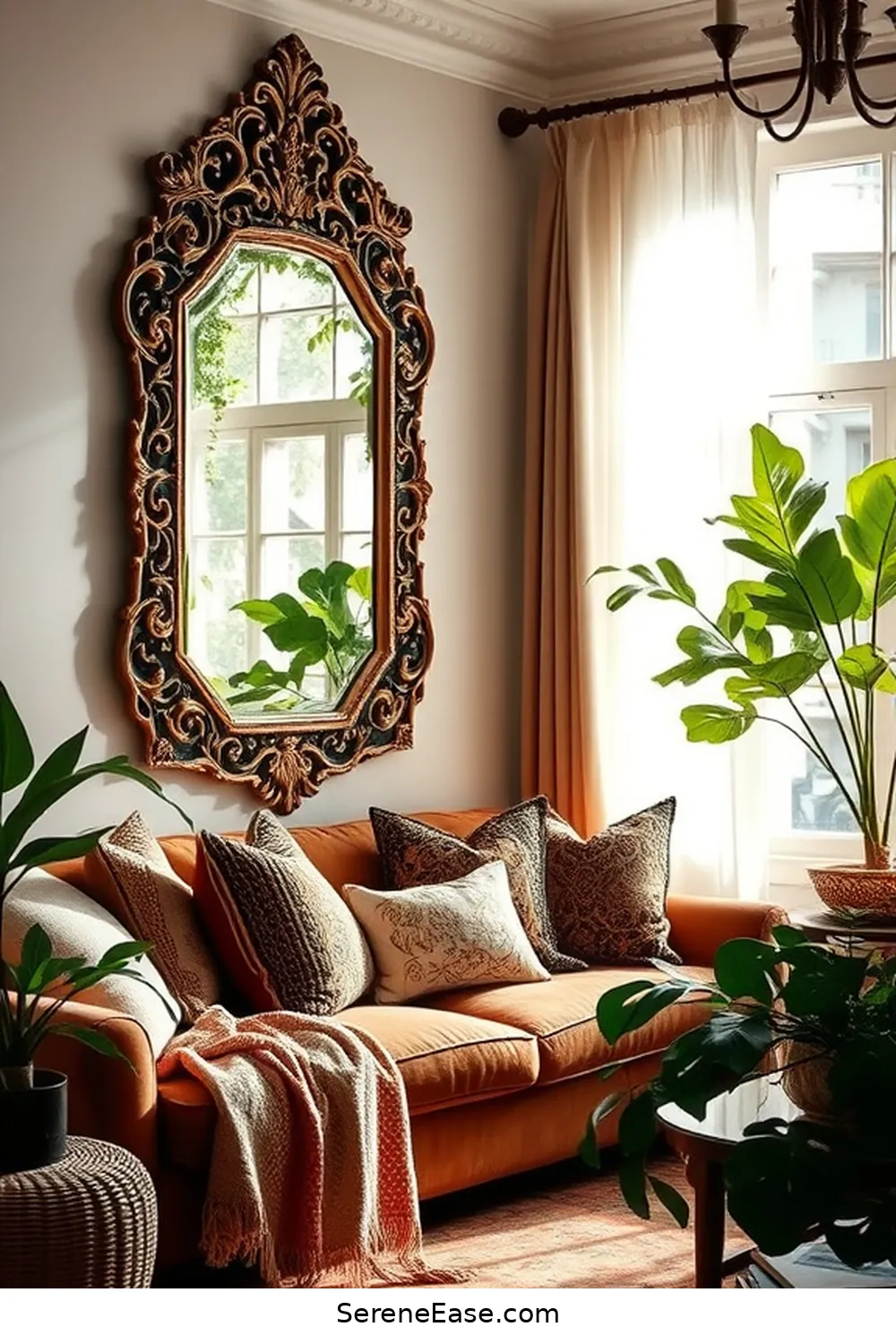 19 Ways to Incorporate Metallic Accents in Bohemian Style Living Rooms 15 Incorporate Metallic Wall Mirrors for 19 Ways to Incorporate Metallic Accents in Bohemian Style Living Rooms