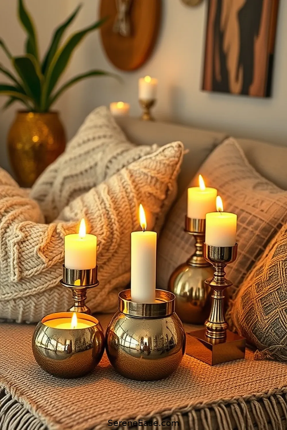 19 Ways to Incorporate Metallic Accents in Bohemian Style Living Rooms 12 Integrate Metallic Candles for 19 Ways to Incorporate Metallic Accents in Bohemian Style Living Rooms
