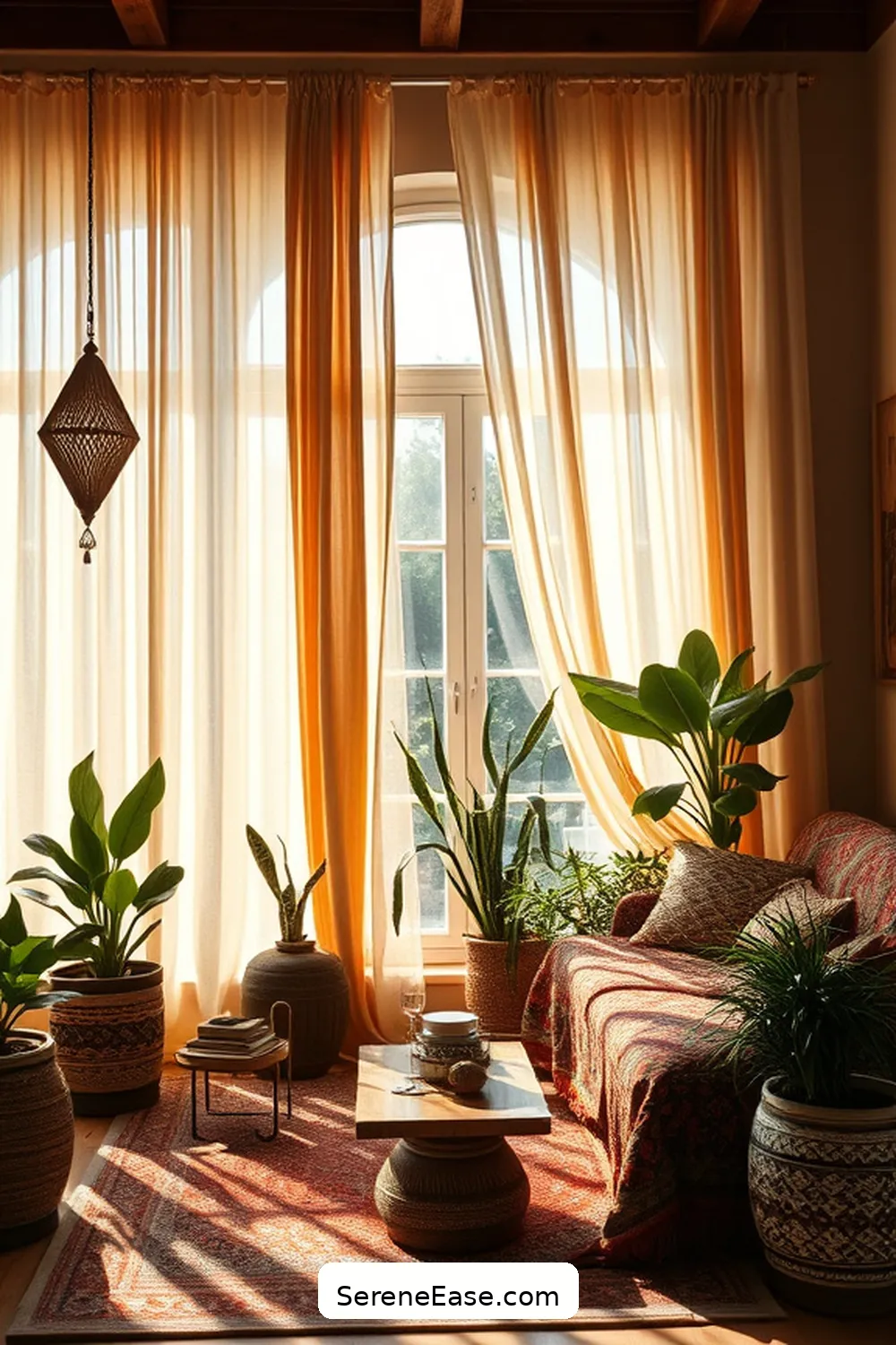 19 Ways to Incorporate Metallic Accents in Bohemian Style Living Rooms 10 Opt for Shimmering Curtains for 19 Ways to Incorporate Metallic Accents in Bohemian Style Living Rooms