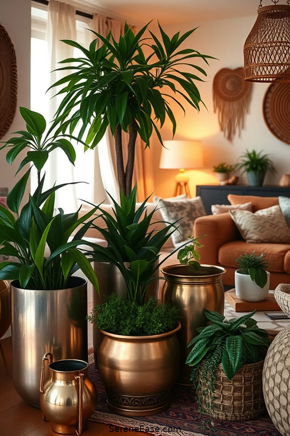 19 Ways to Incorporate Metallic Accents in Bohemian Style Living Rooms 13 Select Metallic Planters for 19 Ways to Incorporate Metallic Accents in Bohemian Style Living Rooms