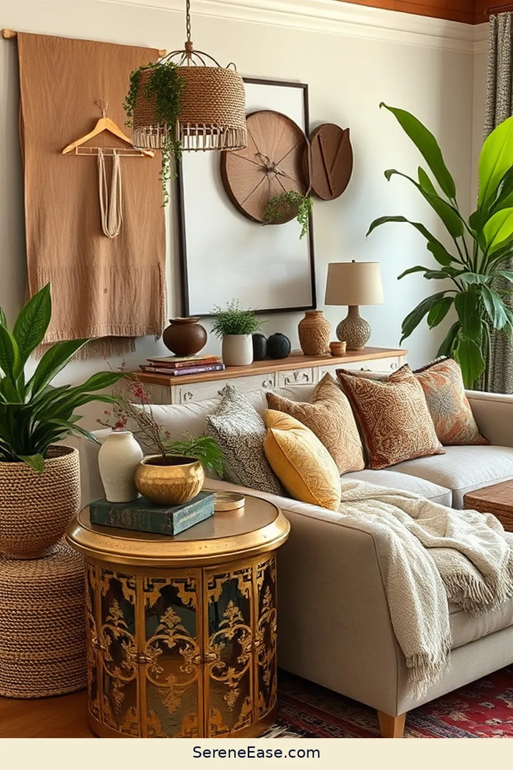 19 Ways to Incorporate Metallic Accents in Bohemian Style Living Rooms 14 Use Metallic Side Tables for 19 Ways to Incorporate Metallic Accents in Bohemian Style Living Rooms