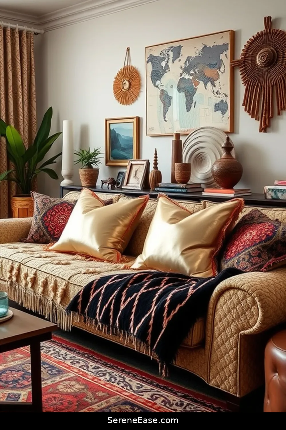 19 Ways to Incorporate Metallic Accents in Bohemian Style Living Rooms 2 Use Metallic Throw Pillows for 19 Ways to Incorporate Metallic Accents in Bohemian Style Living Rooms