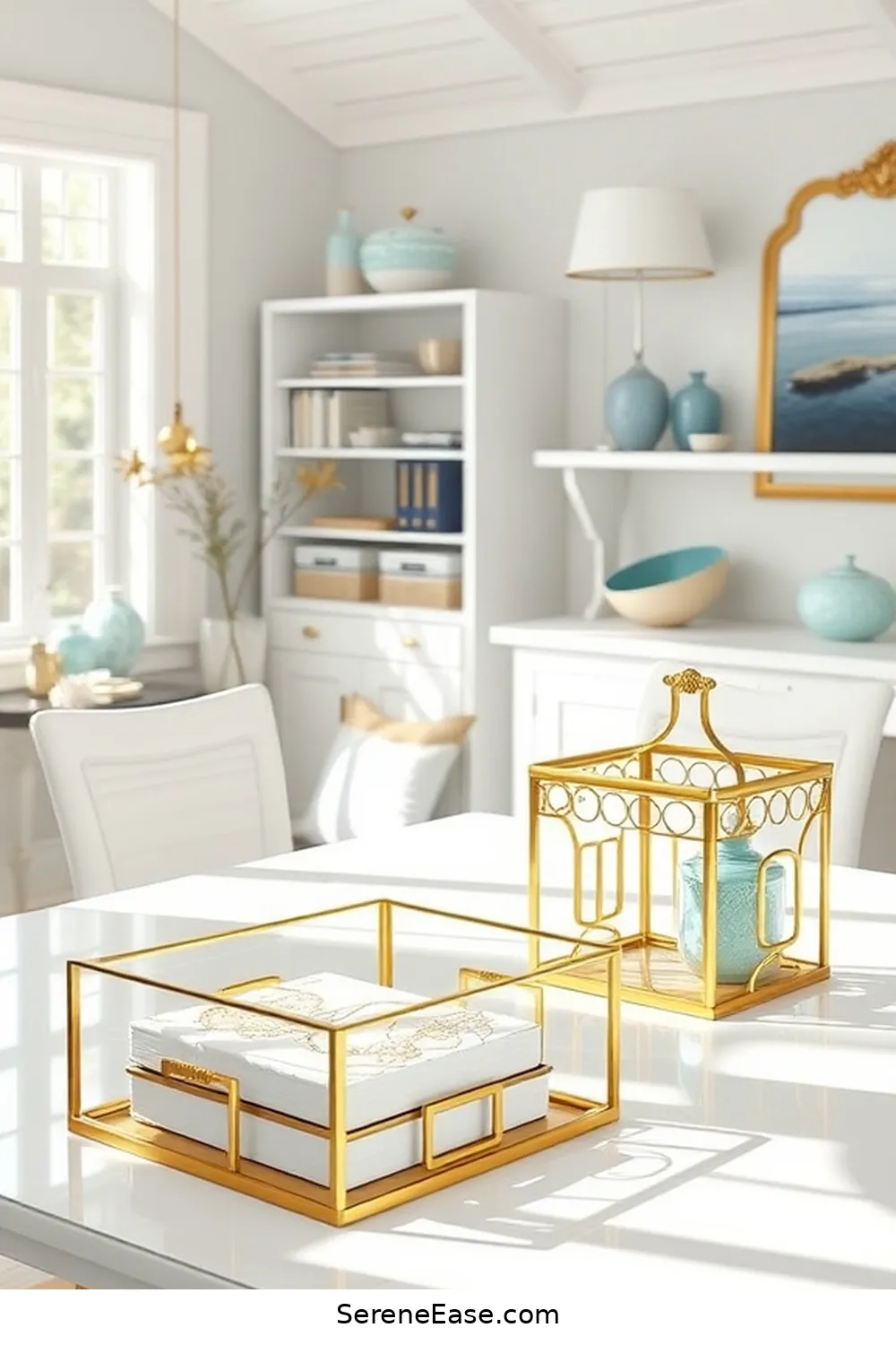 19 Ways to Incorporate Metallic Accents in Coastal Home Office Style 6 Gold or Silver Desk Organizers for 19 Ways to Incorporate Metallic Accents in Coastal Home Office Style