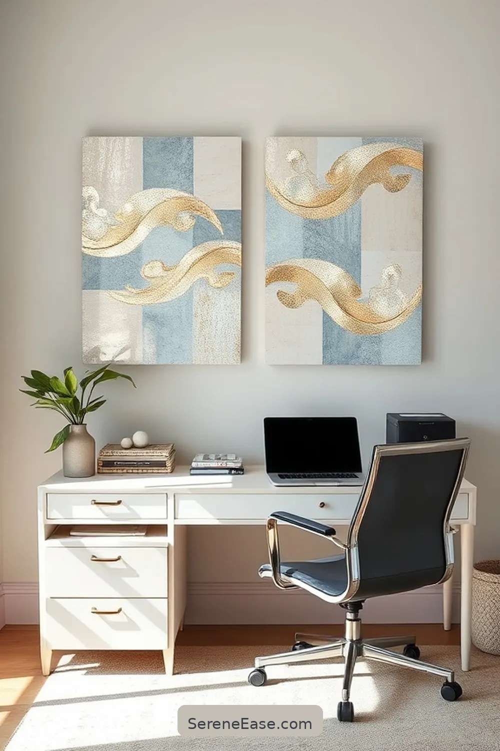 19 Ways to Incorporate Metallic Accents in Coastal Home Office Style 7 Metallic Wall Art for 19 Ways to Incorporate Metallic Accents in Coastal Home Office Style