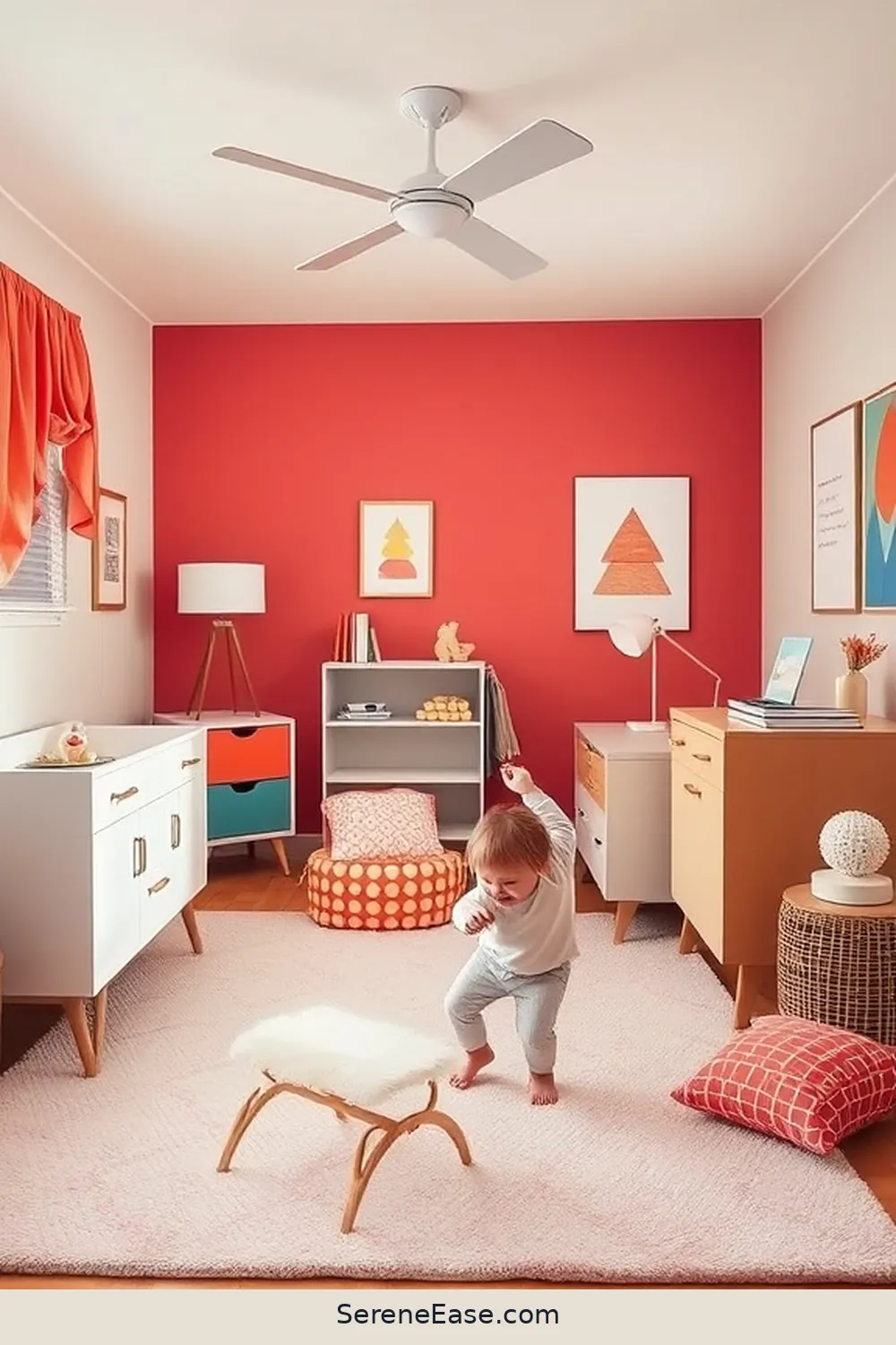 19 Ways to Incorporate Pastels in a Mid Century Modern Nursery Style 6 Add Colorful Rugs for 19 Ways to Incorporate Pastels in a Mid Century Modern Nursery Style