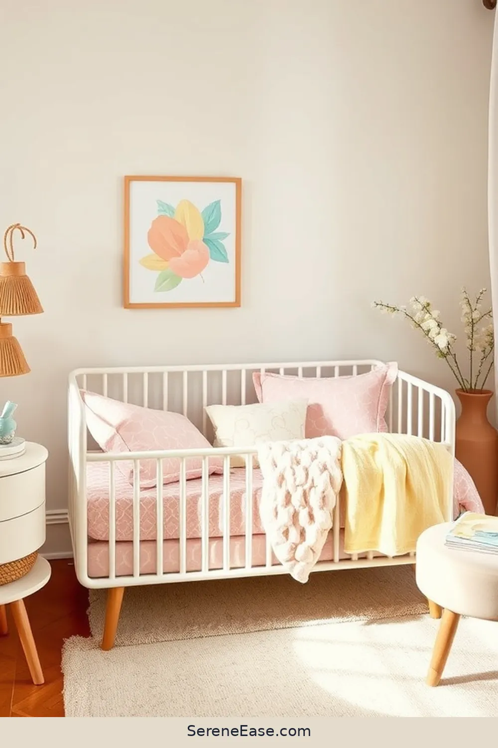 19 Ways to Incorporate Pastels in a Mid Century Modern Nursery Style 5 Use Pastel Bedding and Textiles for 19 Ways to Incorporate Pastels in a Mid Century Modern Nursery Style