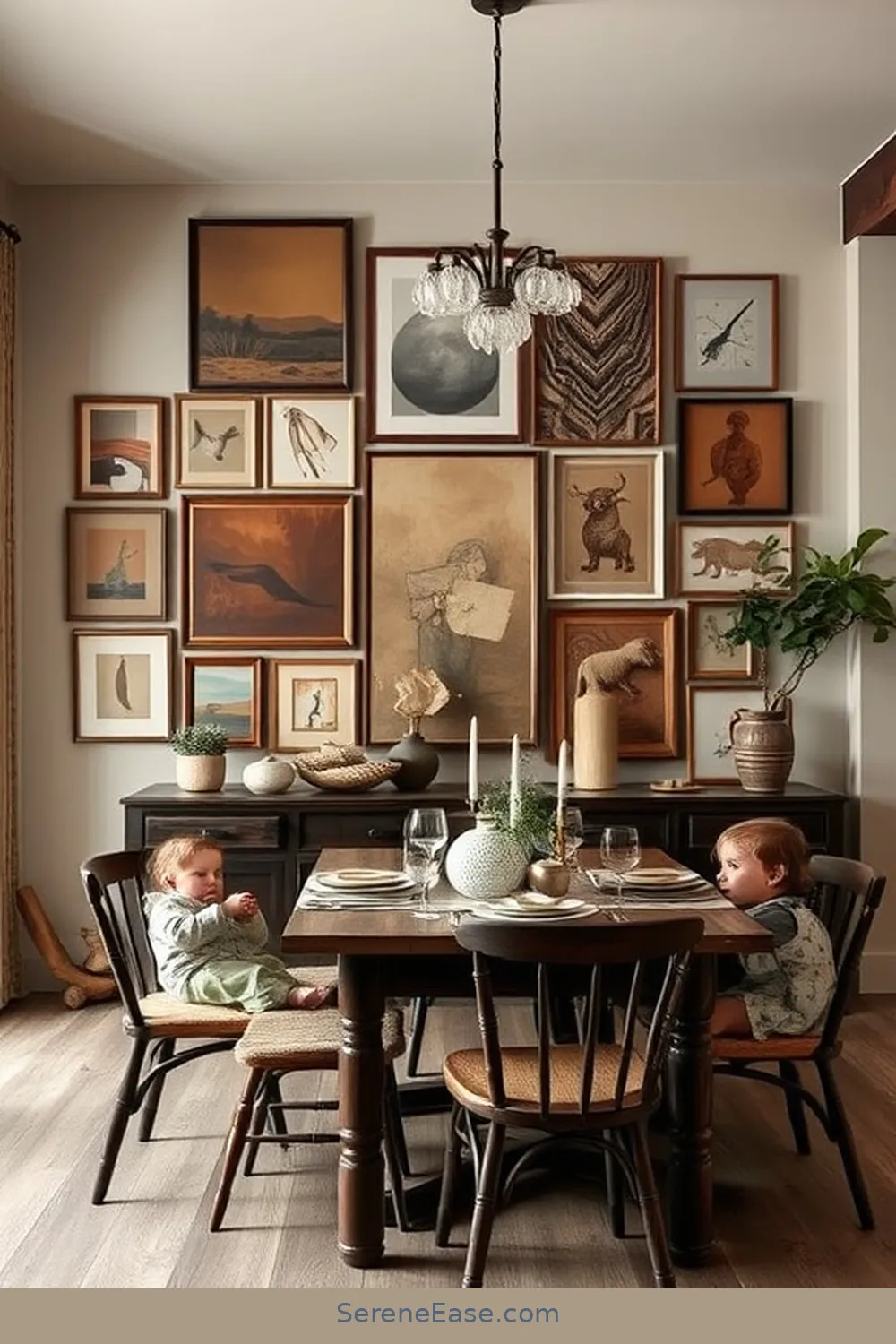 19 Ways to Use Earth Tones in Rustic Dining Room Style 16 Create a Gallery Wall With Earthy Hues for 19 Ways to Use Earth Tones in Rustic Dining Room Style