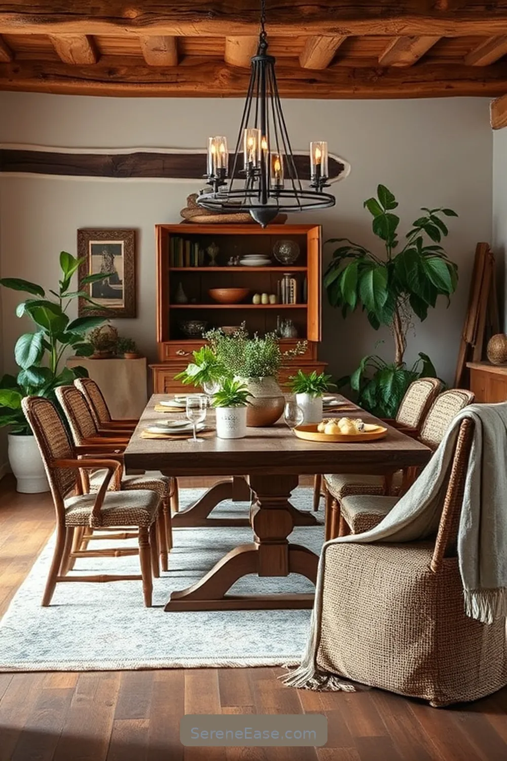 19 Ways to Use Earth Tones in Rustic Dining Room Style 9 Introduce Greenery With Potted Plants for 19 Ways to Use Earth Tones in Rustic Dining Room Style