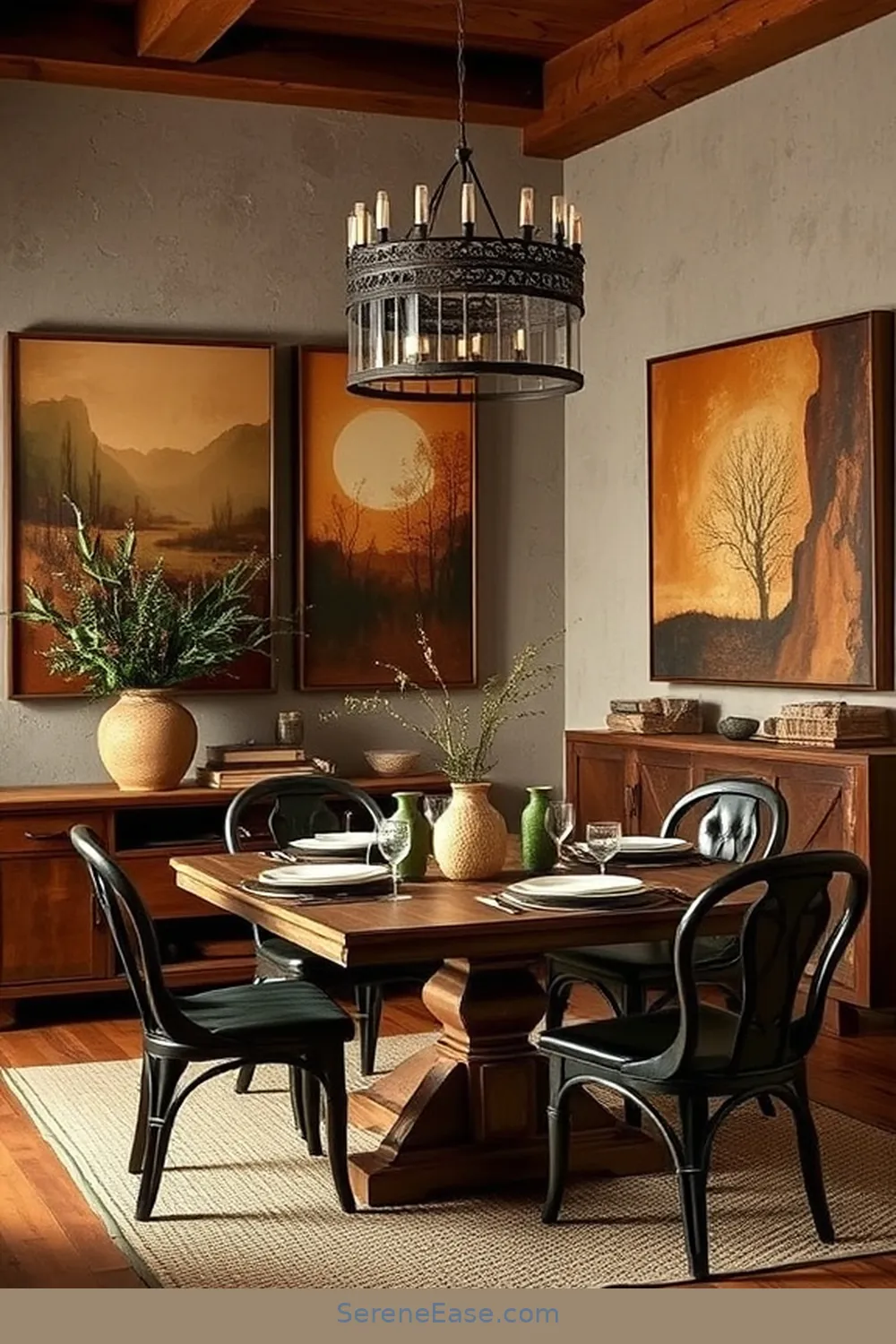 19 Ways to Use Earth Tones in Rustic Dining Room Style 10 Use Earth-Toned Artwork for 19 Ways to Use Earth Tones in Rustic Dining Room Style