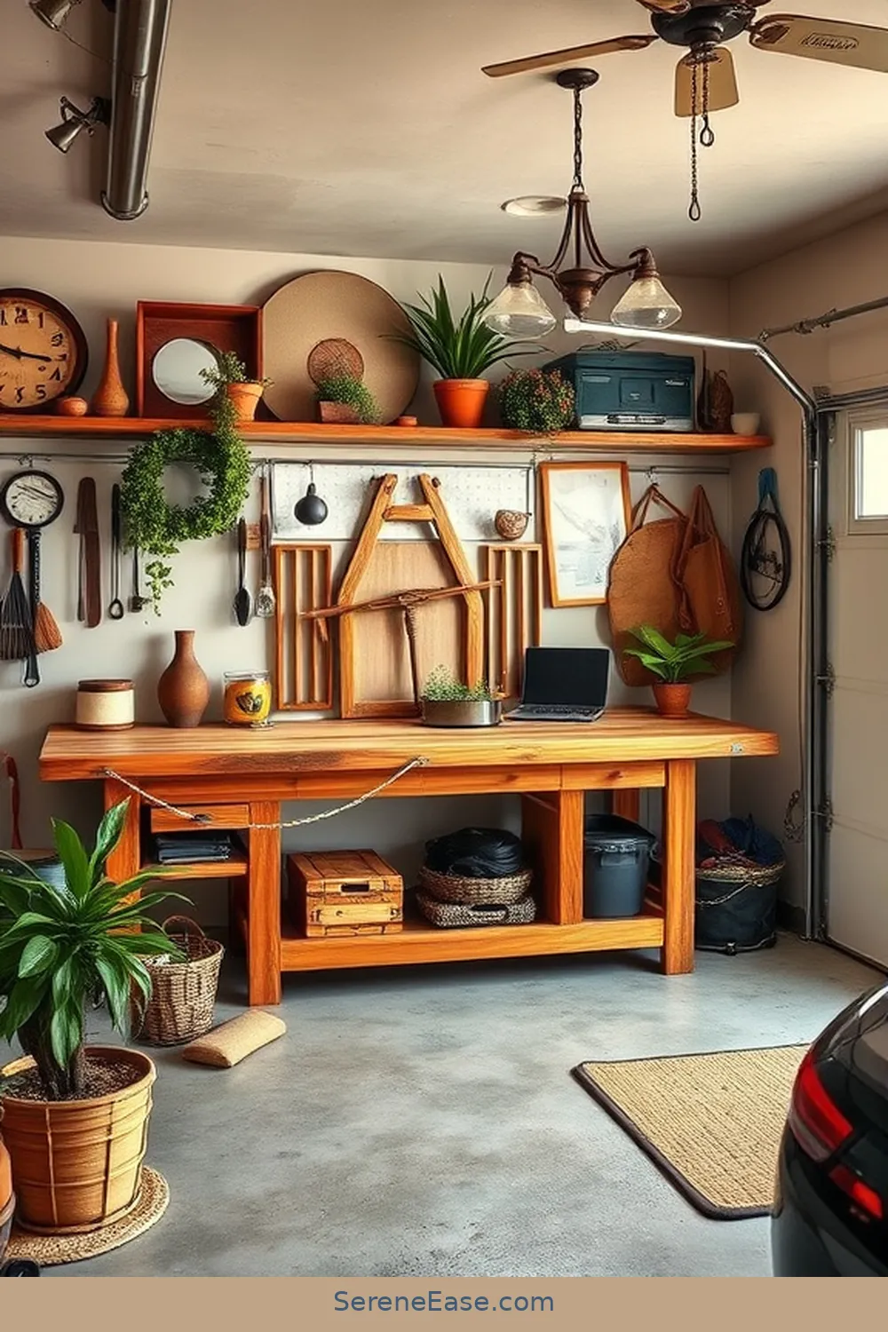 19 Ways to Use Earth Tones in a Mid Century Modern Garage Style 7 Add a Rustic Wooden Workbench for 19 Ways to Use Earth Tones in a Mid Century Modern Garage Style