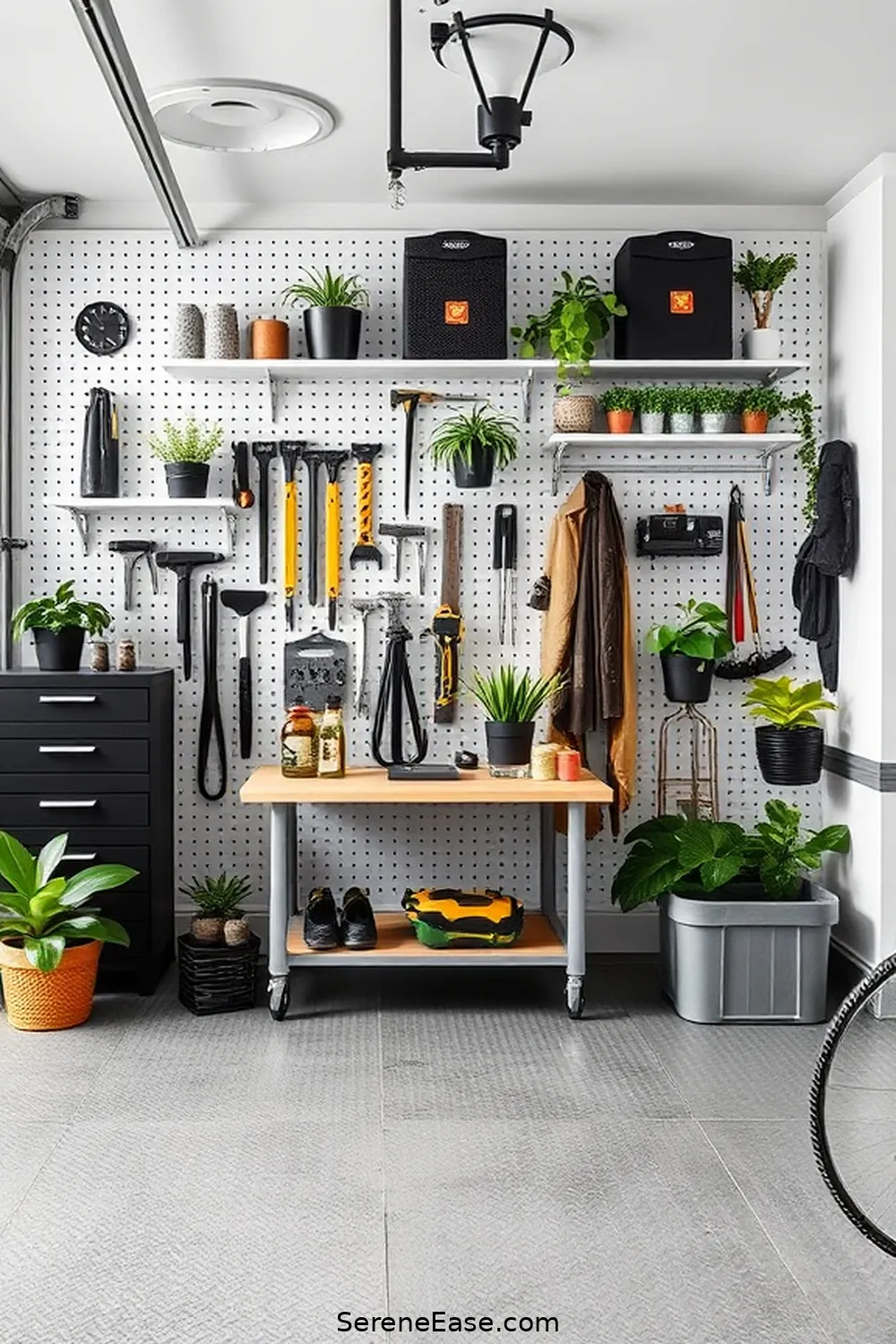 20 Monochromatic Industrial Garage Ideas to Transform Your Style 12 Design a Customizable Pegboard Organization System for 20 Monochromatic Industrial Garage Ideas to Transform Your Style
