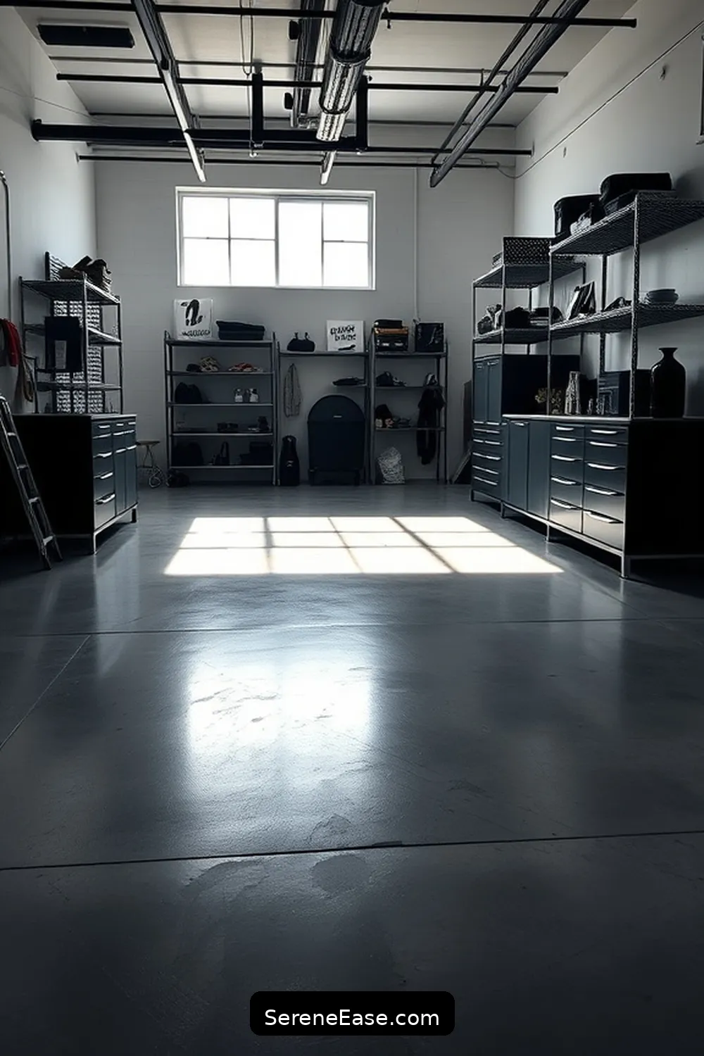20 Monochromatic Industrial Garage Ideas to Transform Your Style 2 Embrace Concrete Flooring for an Edgy Look for 20 Monochromatic Industrial Garage Ideas to Transform Your Style