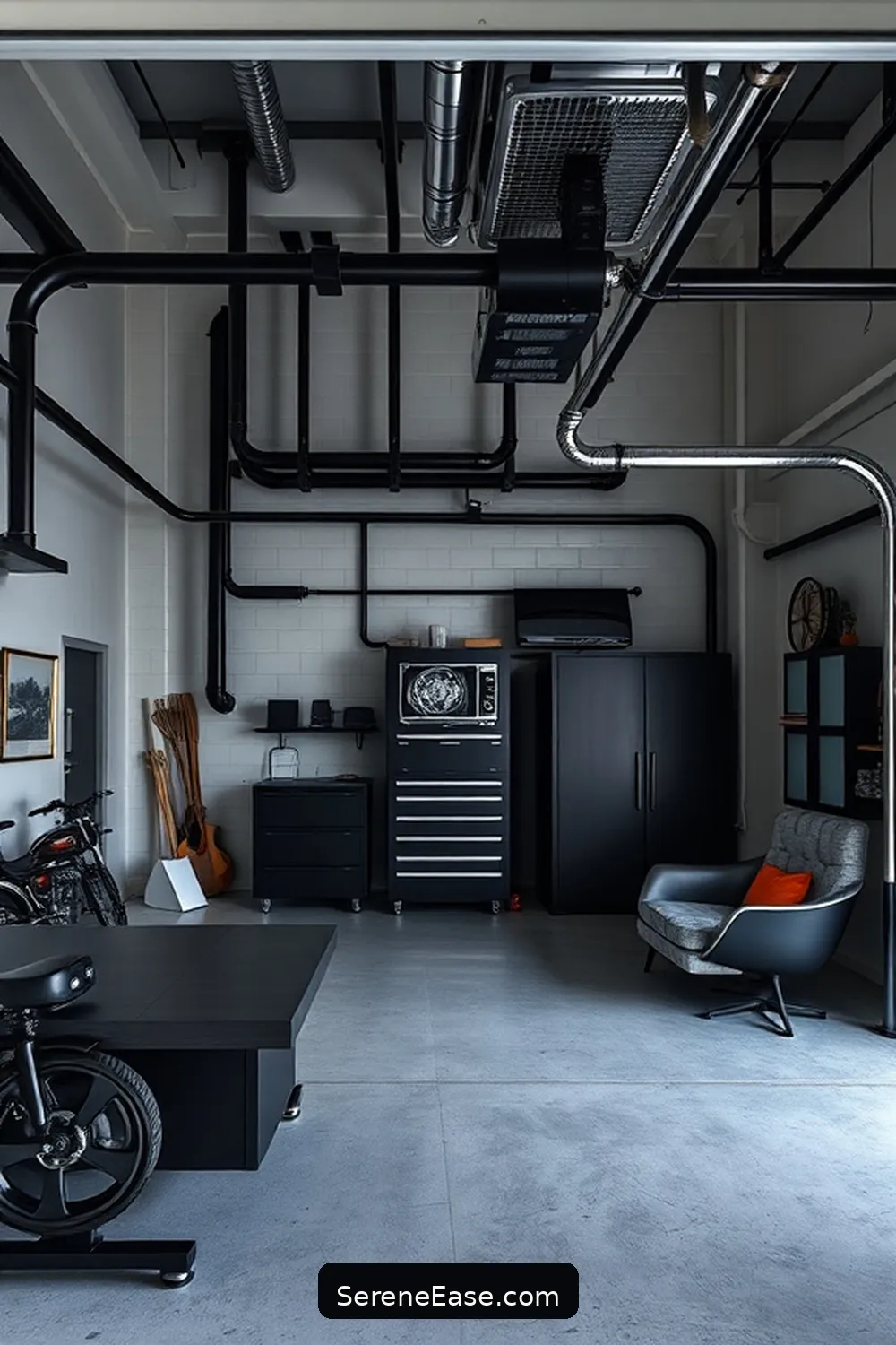 20 Monochromatic Industrial Garage Ideas to Transform Your Style 4 Incorporate Metal Accents in Your Design for 20 Monochromatic Industrial Garage Ideas to Transform Your Style