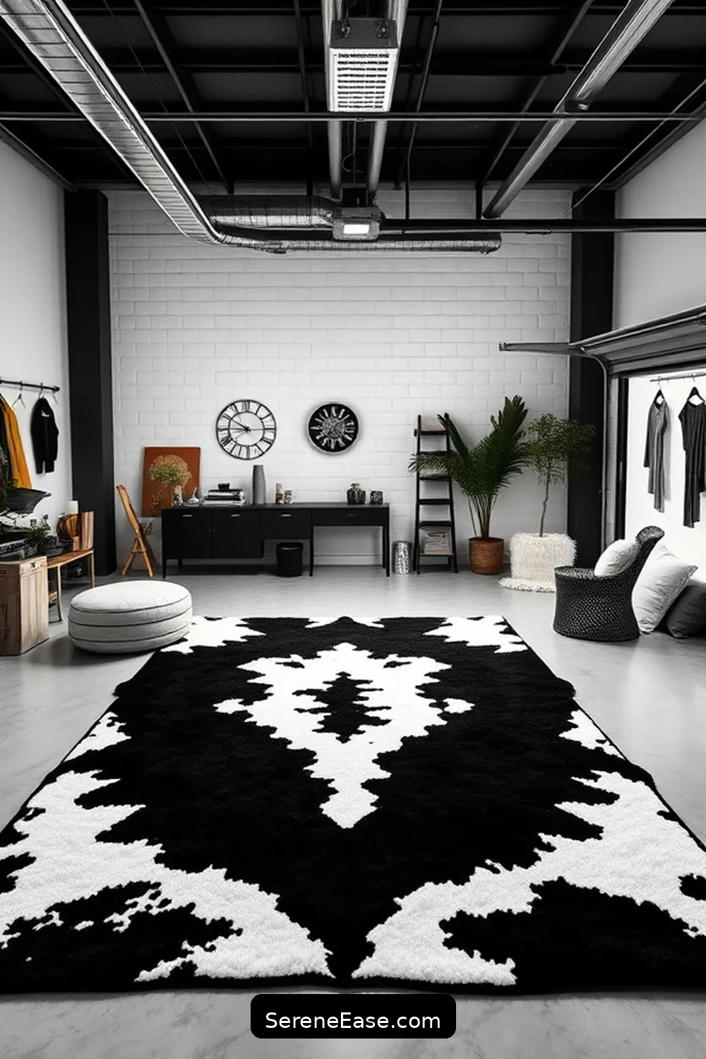 20 Monochromatic Industrial Garage Ideas to Transform Your Style 16 Incorporate Statement Rugs for Comfort for 20 Monochromatic Industrial Garage Ideas to Transform Your Style