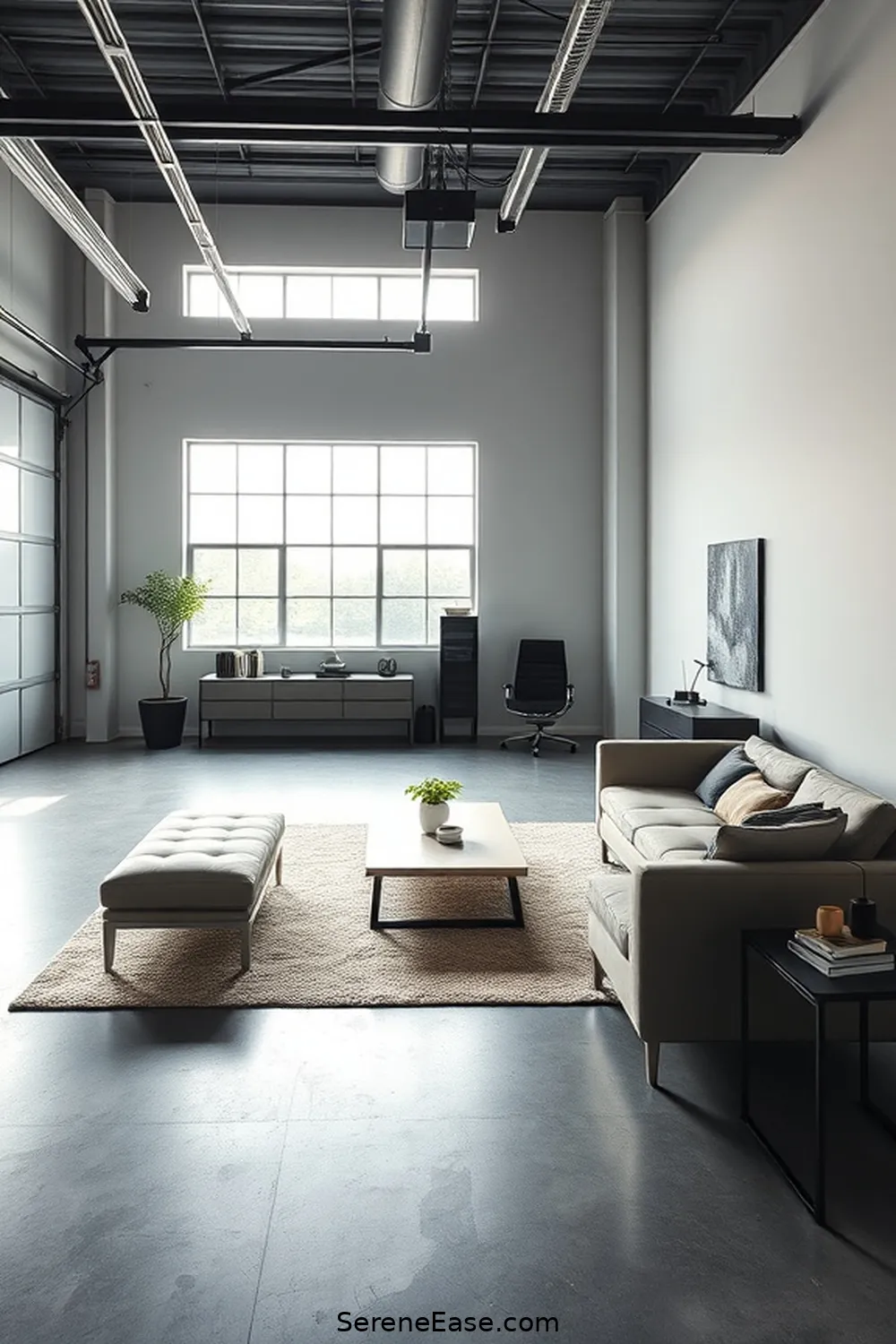 20 Monochromatic Industrial Garage Ideas to Transform Your Style 9 Opt for Minimalist Furniture in Sleek Designs for 20 Monochromatic Industrial Garage Ideas to Transform Your Style