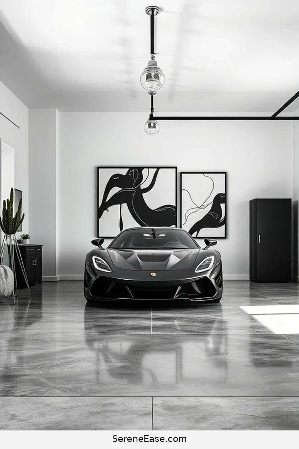 20 Monochromatic Industrial Garage Ideas to Transform Your Style 13 Use Bold Black and White Artwork for 20 Monochromatic Industrial Garage Ideas to Transform Your Style