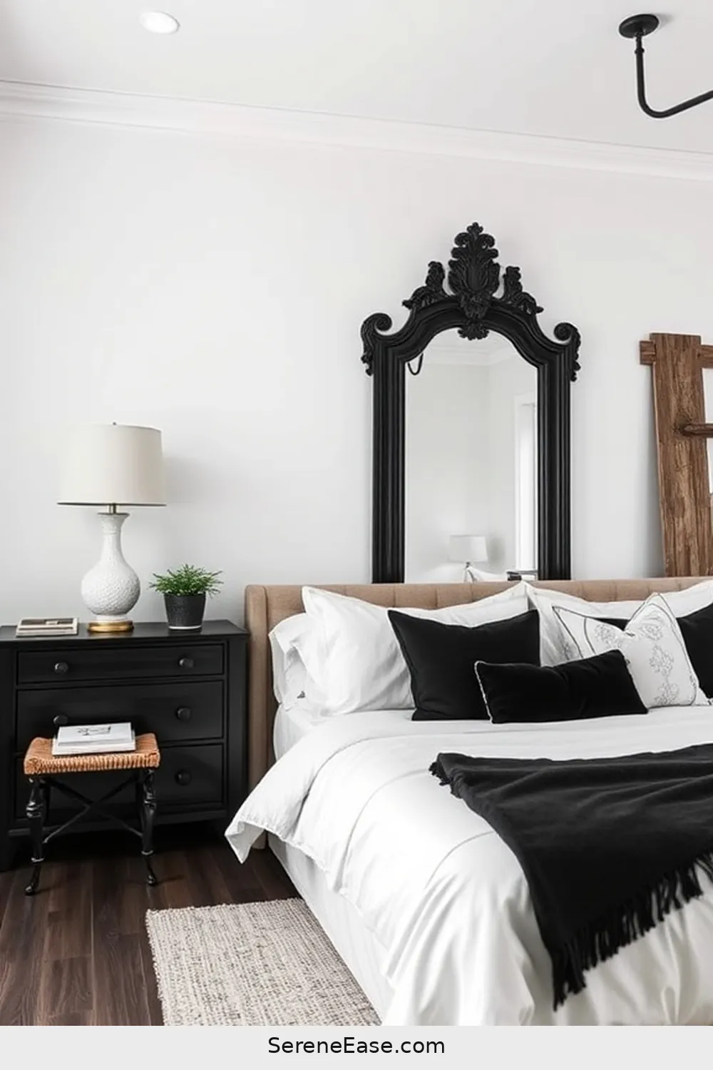 20 Stunning Black and White Modern Farmhouse Bedroom Ideas 20 Farmhouse Mirrors for 20 Stunning Black and White Modern Farmhouse Bedroom Ideas