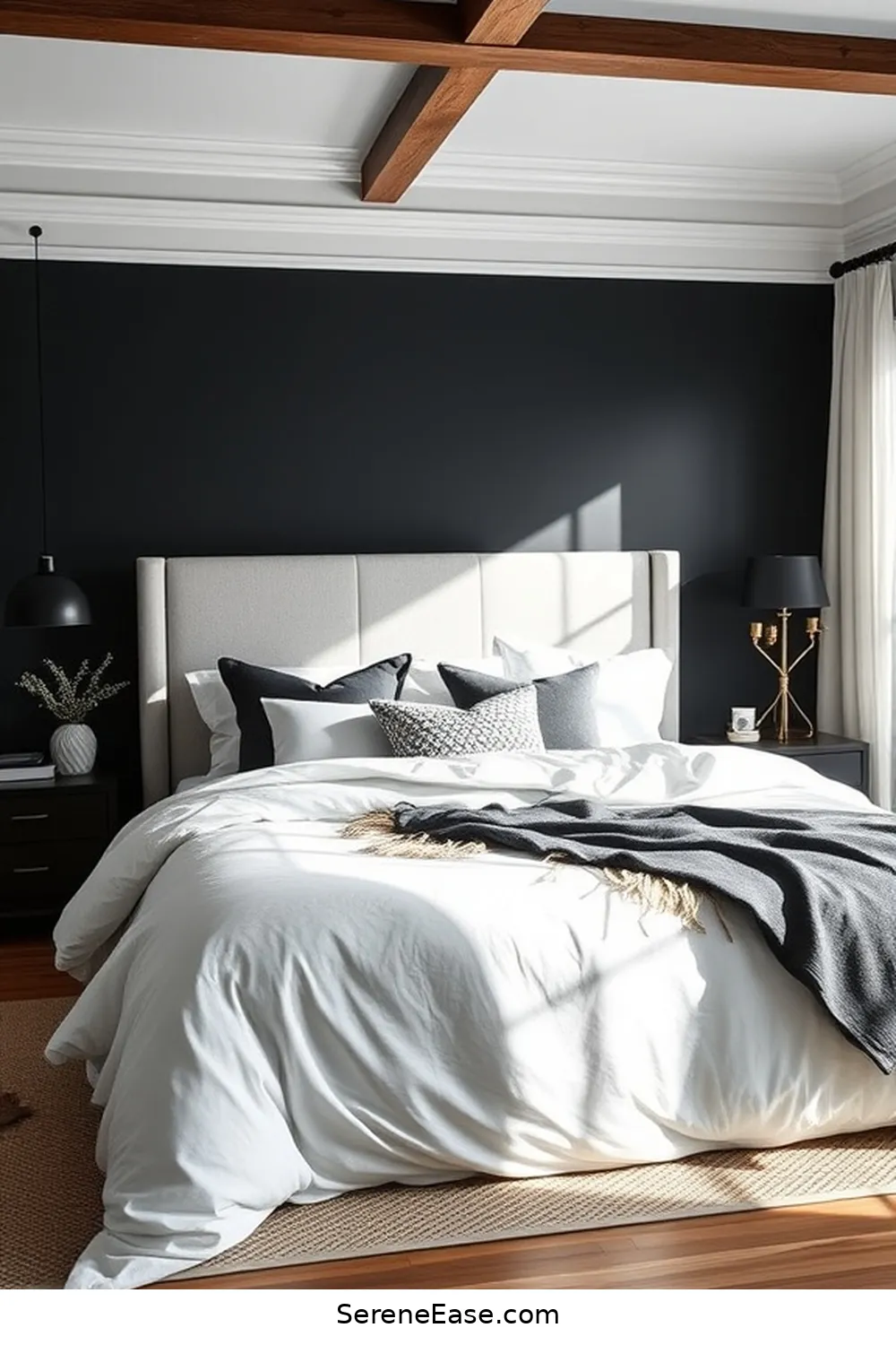 20 Stunning Black and White Modern Farmhouse Bedroom Ideas 14 Layered Bedding Styles for 20 Stunning Black and White Modern Farmhouse Bedroom Ideas