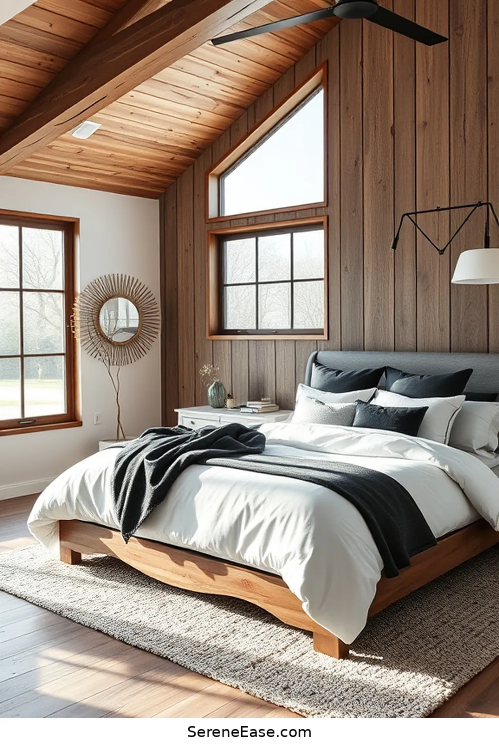 20 Stunning Black and White Modern Farmhouse Bedroom Ideas 3 Rustic Wood Accents for 20 Stunning Black and White Modern Farmhouse Bedroom Ideas