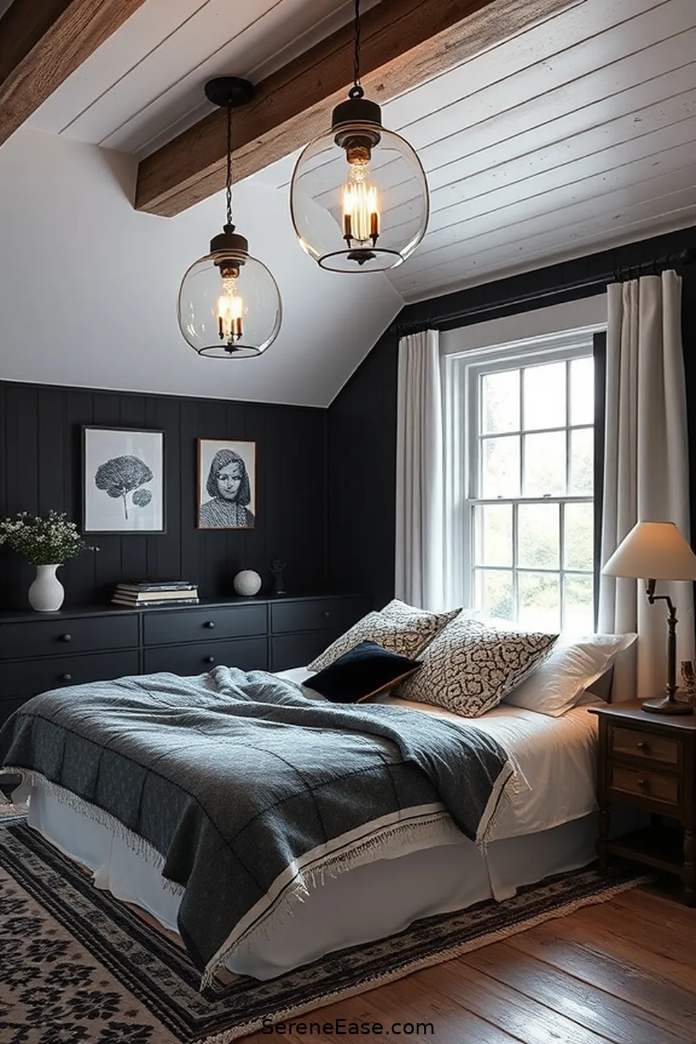 20 Stunning Black and White Modern Farmhouse Bedroom Ideas 8 Vintage Farmhouse Lighting for 20 Stunning Black and White Modern Farmhouse Bedroom Ideas