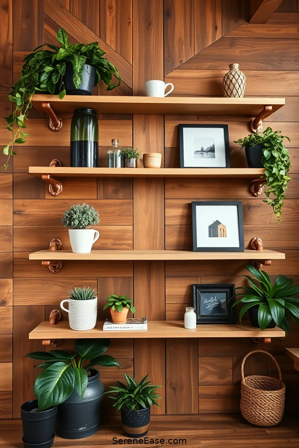 20 Stunning Metallic Accents for Modern Farmhouse Garage Style 4 Copper Pipe Shelving for 20 Stunning Metallic Accents for Modern Farmhouse Garage Style