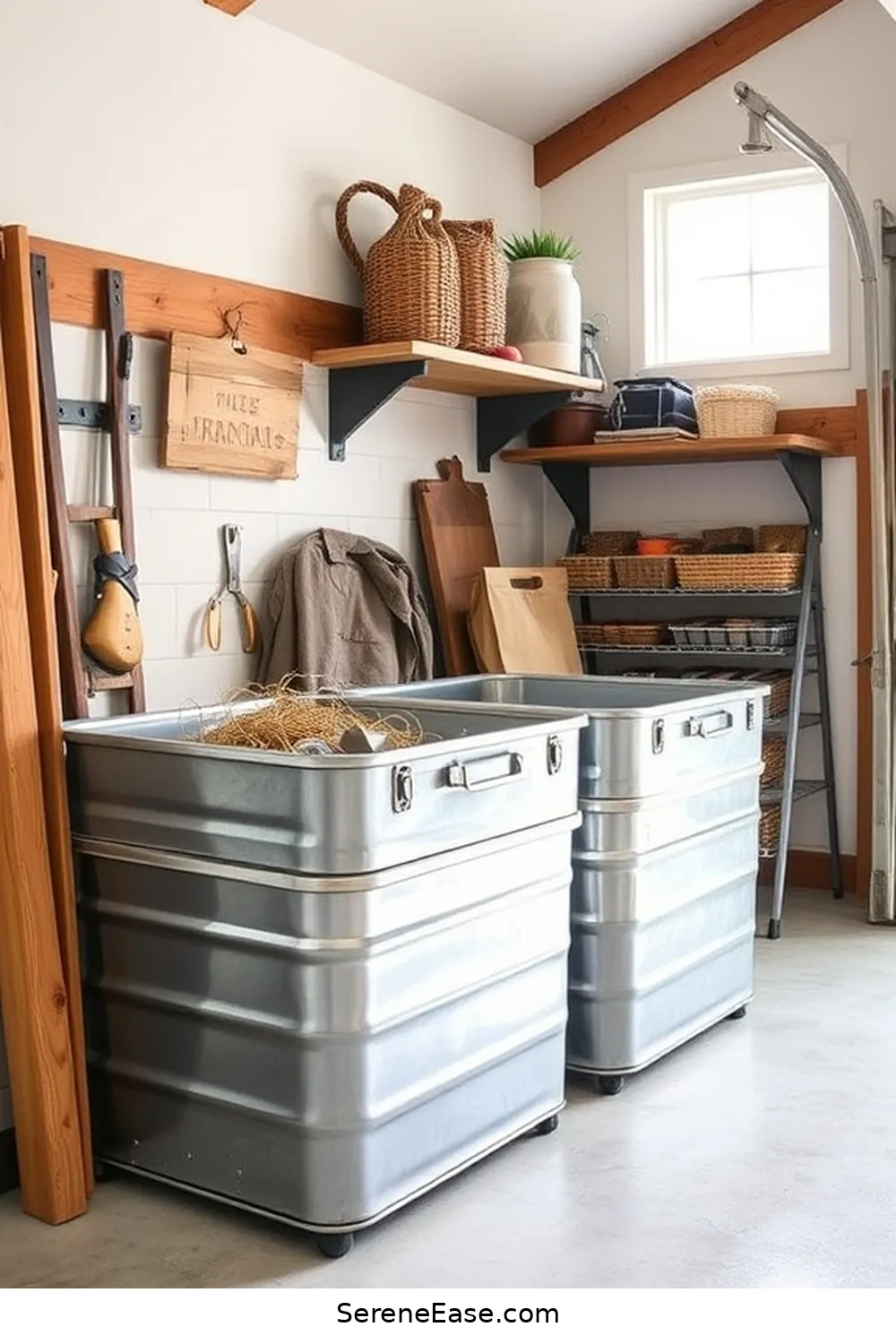 20 Stunning Metallic Accents for Modern Farmhouse Garage Style 5 Galvanized Metal Storage Bins for 20 Stunning Metallic Accents for Modern Farmhouse Garage Style