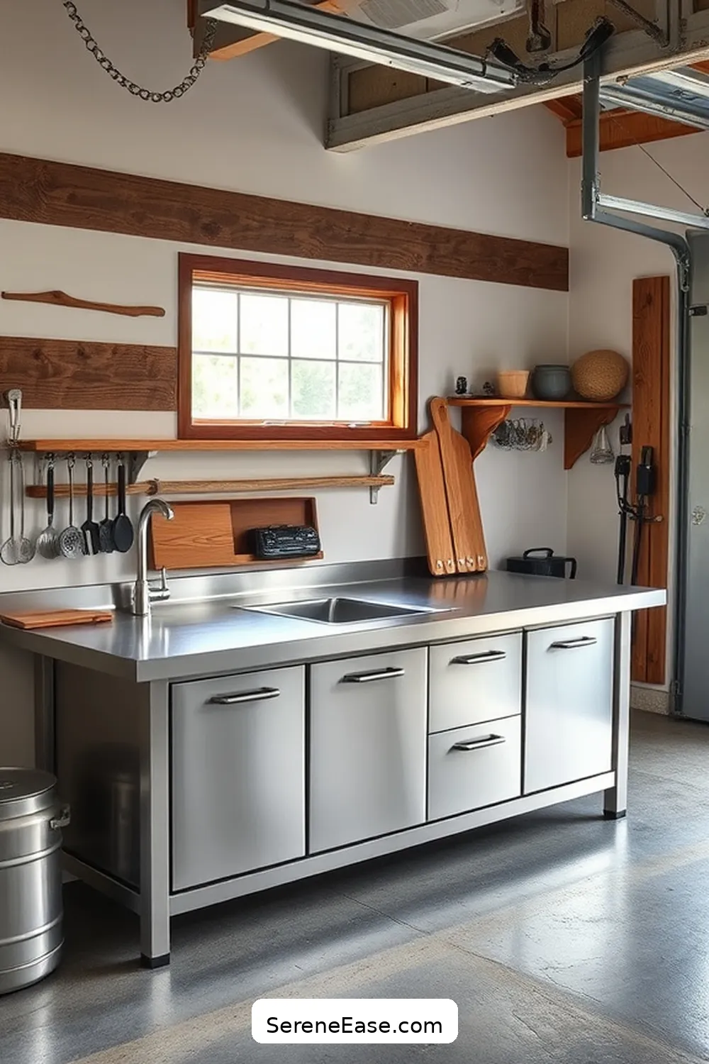 20 Stunning Metallic Accents for Modern Farmhouse Garage Style 6 Stainless Steel Workbench for 20 Stunning Metallic Accents for Modern Farmhouse Garage Style
