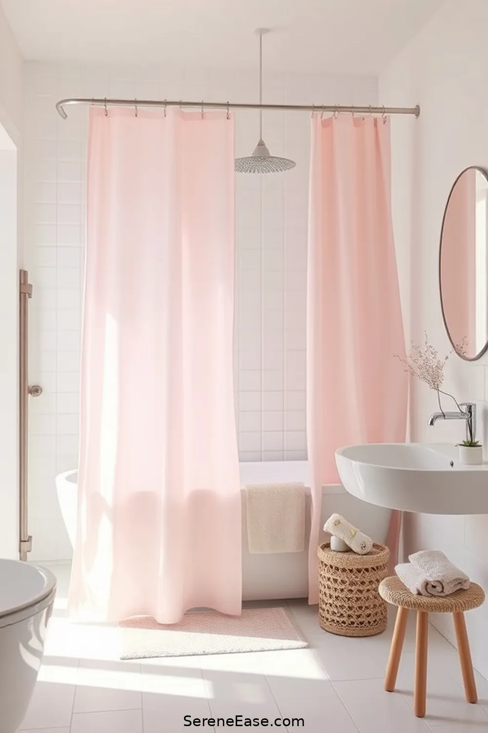 20 Stunning Ways to Use Pastels in a Scandinavian Style Bathroom 4 Pastel Shower Curtains for 20 Stunning Ways to Use Pastels in a Scandinavian Style Bathroom