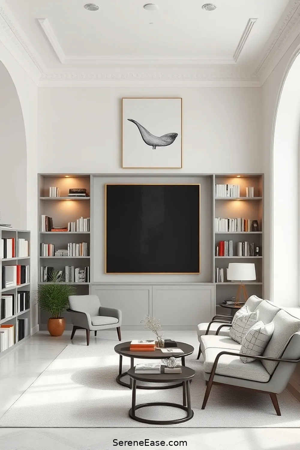 20 Ways to Achieve Monochromatic Library in Minimalist Style 12 Choose Simple Artwork for 20 Ways to Achieve Monochromatic Library in Minimalist Style