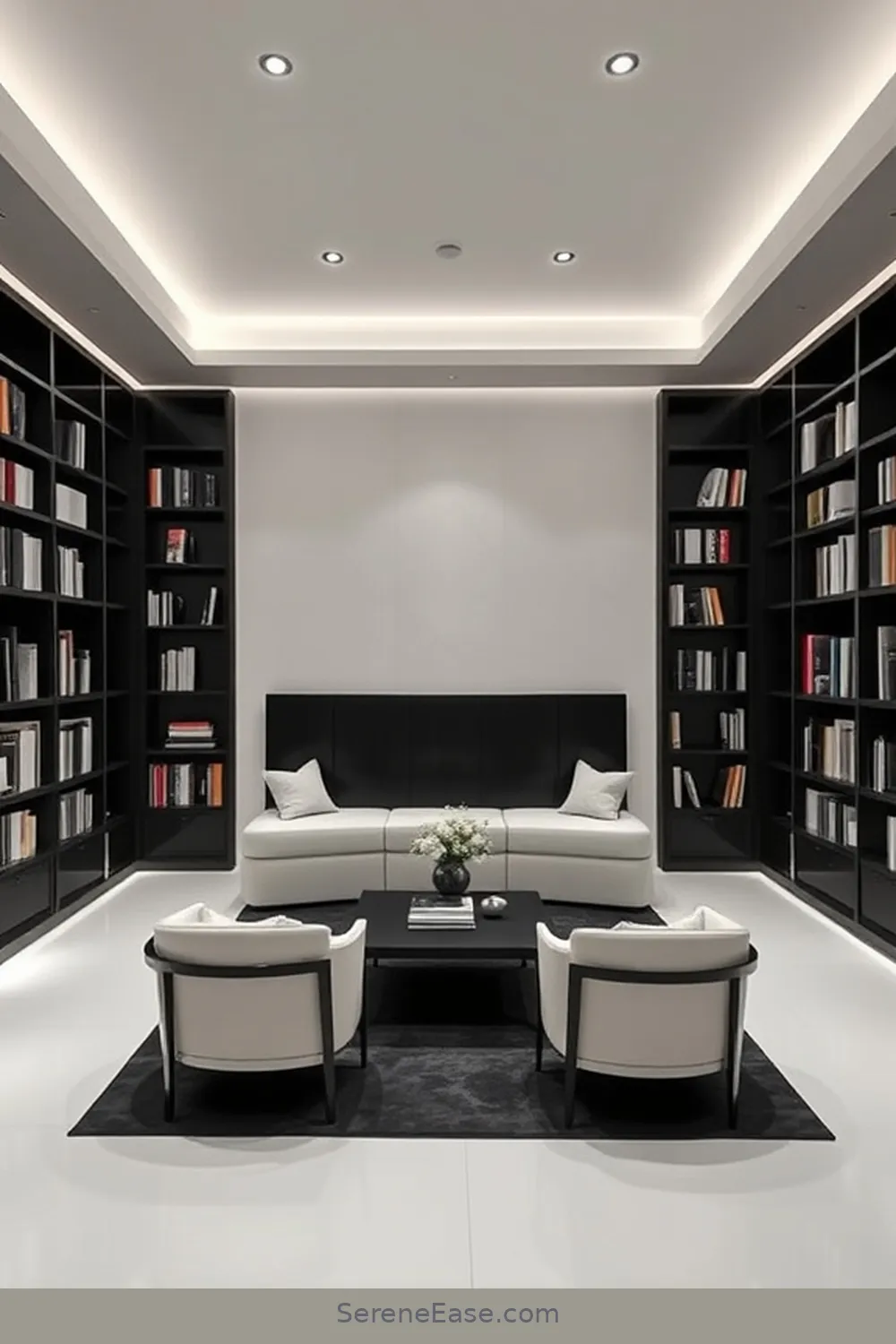 20 Ways to Achieve Monochromatic Library in Minimalist Style 16 Create a Focal Point for 20 Ways to Achieve Monochromatic Library in Minimalist Style