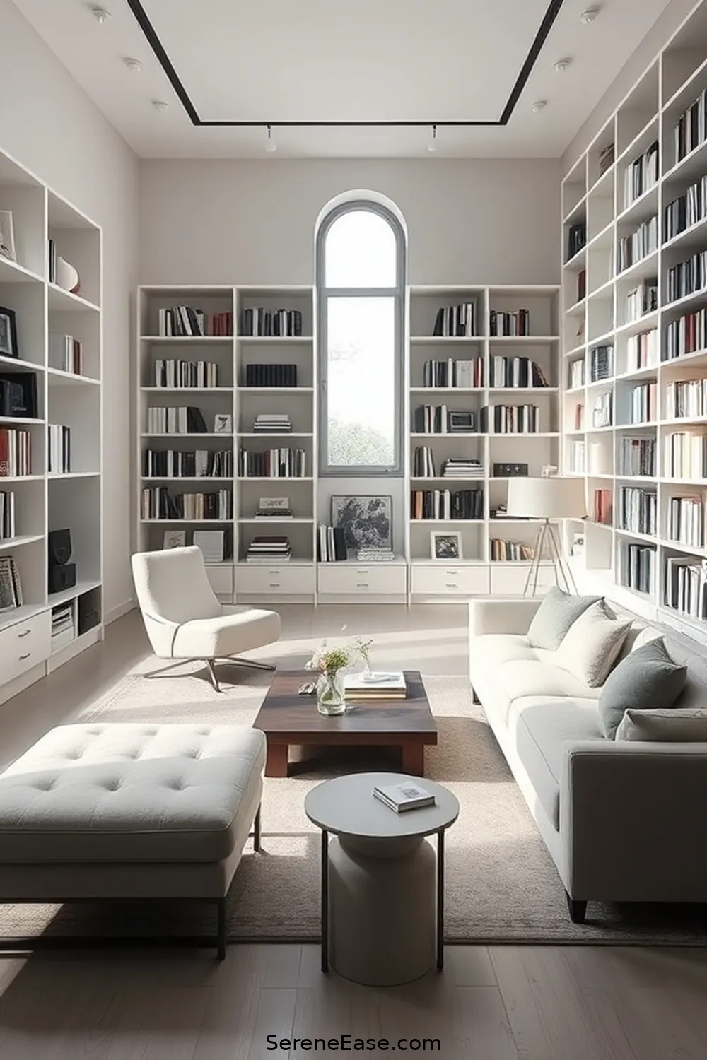 20 Ways to Achieve Monochromatic Library in Minimalist Style 6 Incorporate Minimalist Furniture for 20 Ways to Achieve Monochromatic Library in Minimalist Style