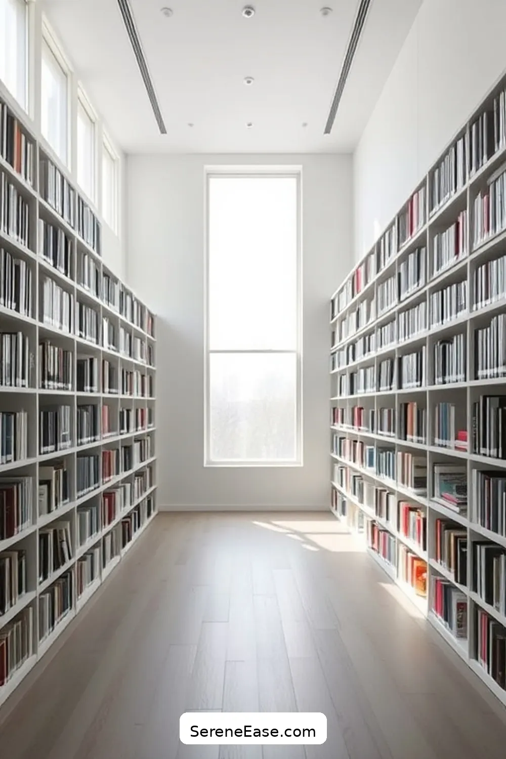 20 Ways to Achieve Monochromatic Library in Minimalist Style 17 Keep Windows Unadorned for 20 Ways to Achieve Monochromatic Library in Minimalist Style