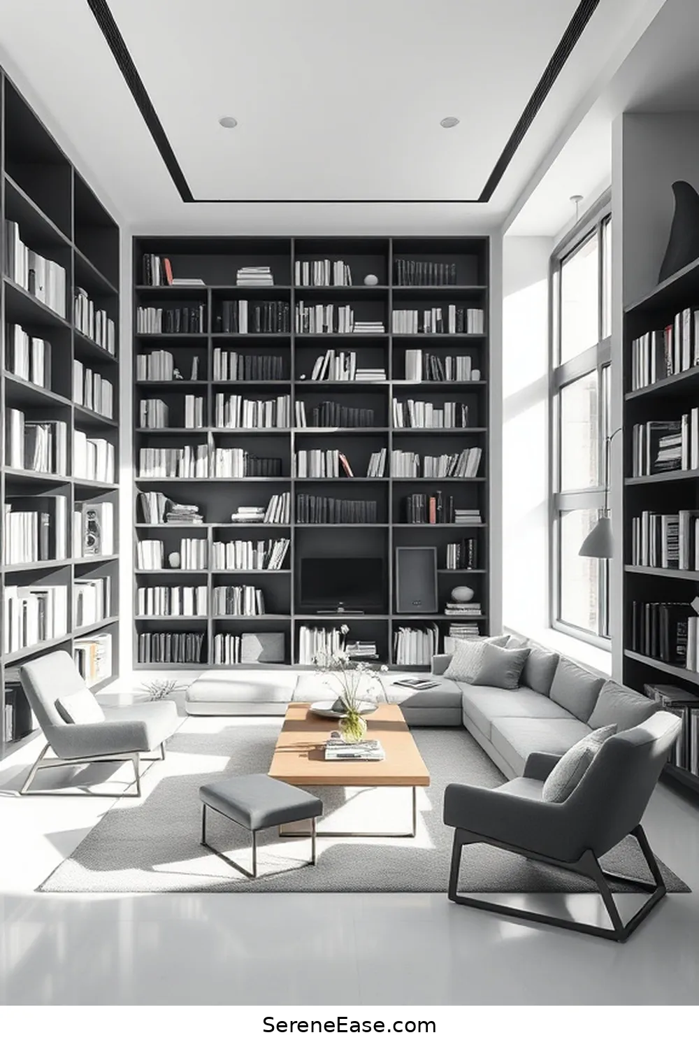 20 Ways to Achieve Monochromatic Library in Minimalist Style 19 Maintain a Clutter-Free Environment for 20 Ways to Achieve Monochromatic Library in Minimalist Style