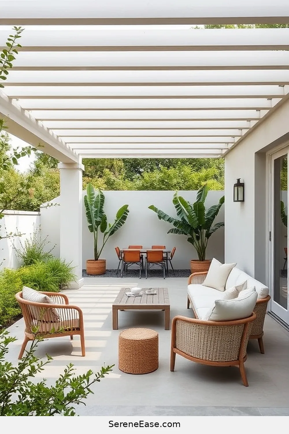 Install a Simple Pergola for 20 Ways to Achieve Neutral Tones in Minimalist Outdoor Patio Style