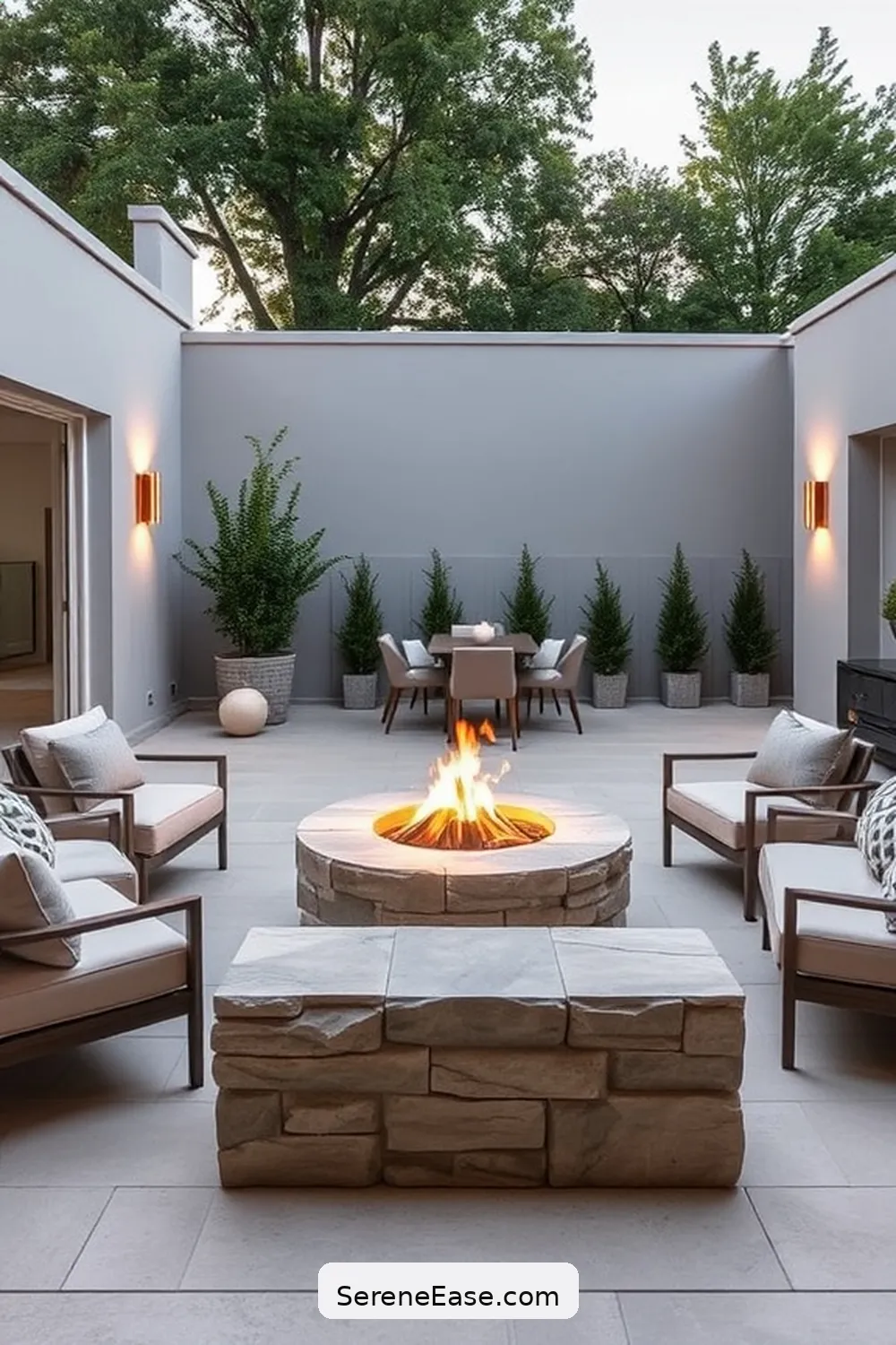 Opt for a Simple Fire Pit for 20 Ways to Achieve Neutral Tones in Minimalist Outdoor Patio Style