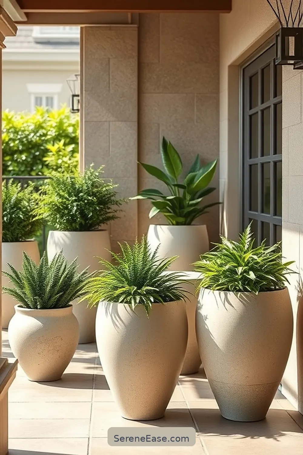 Use Neutral Planters for 20 Ways to Achieve Neutral Tones in Minimalist Outdoor Patio Style