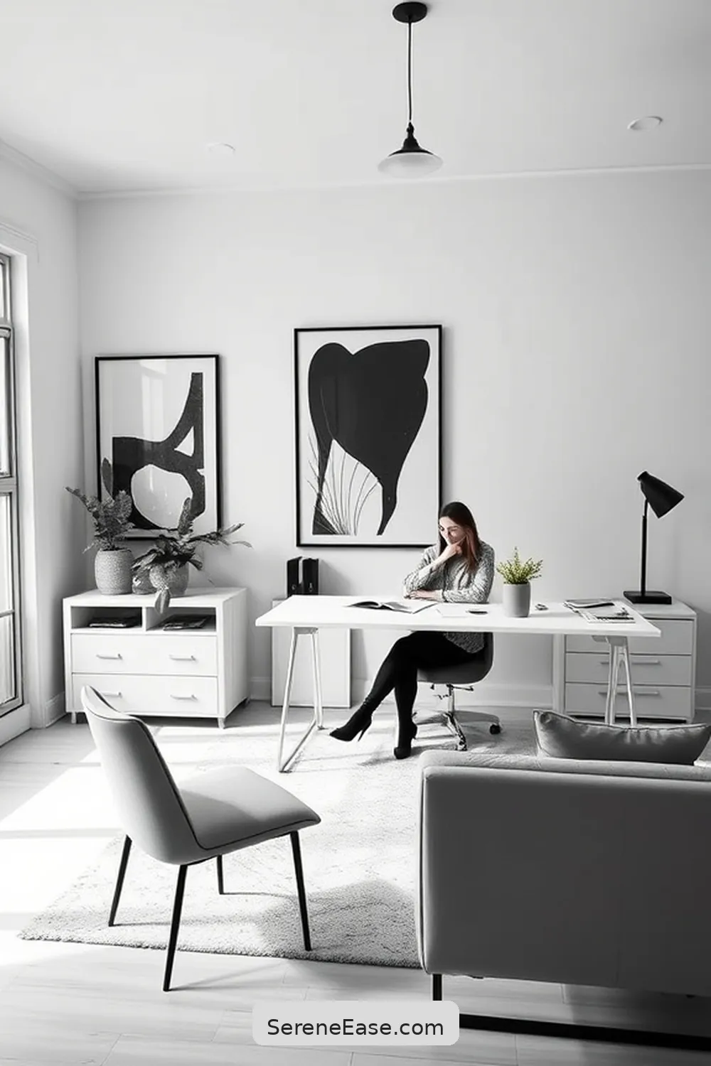 20 Ways to Achieve a Black and White Modern Farmhouse Home Office Style 6 Add Black and White Artwork for 20 Ways to Achieve a Black and White Modern Farmhouse Home Office Style