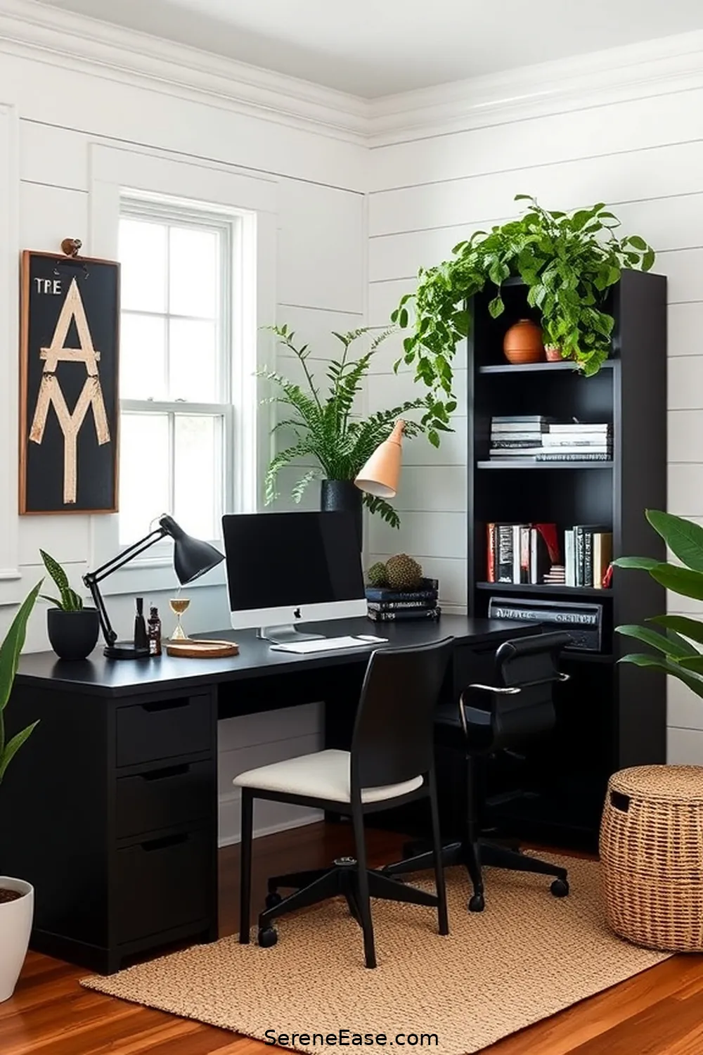 20 Ways to Achieve a Black and White Modern Farmhouse Home Office Style 12 Create a Functional Layout for 20 Ways to Achieve a Black and White Modern Farmhouse Home Office Style