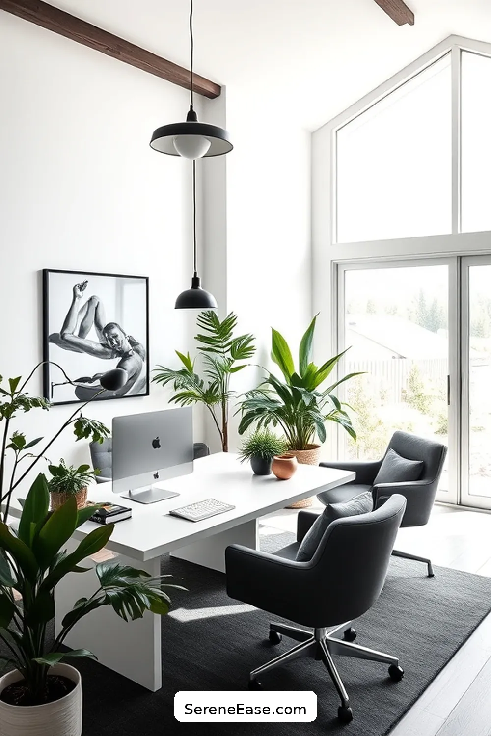 20 Ways to Achieve a Black and White Modern Farmhouse Home Office Style 10 Include Greenery for a Fresh Touch for 20 Ways to Achieve a Black and White Modern Farmhouse Home Office Style