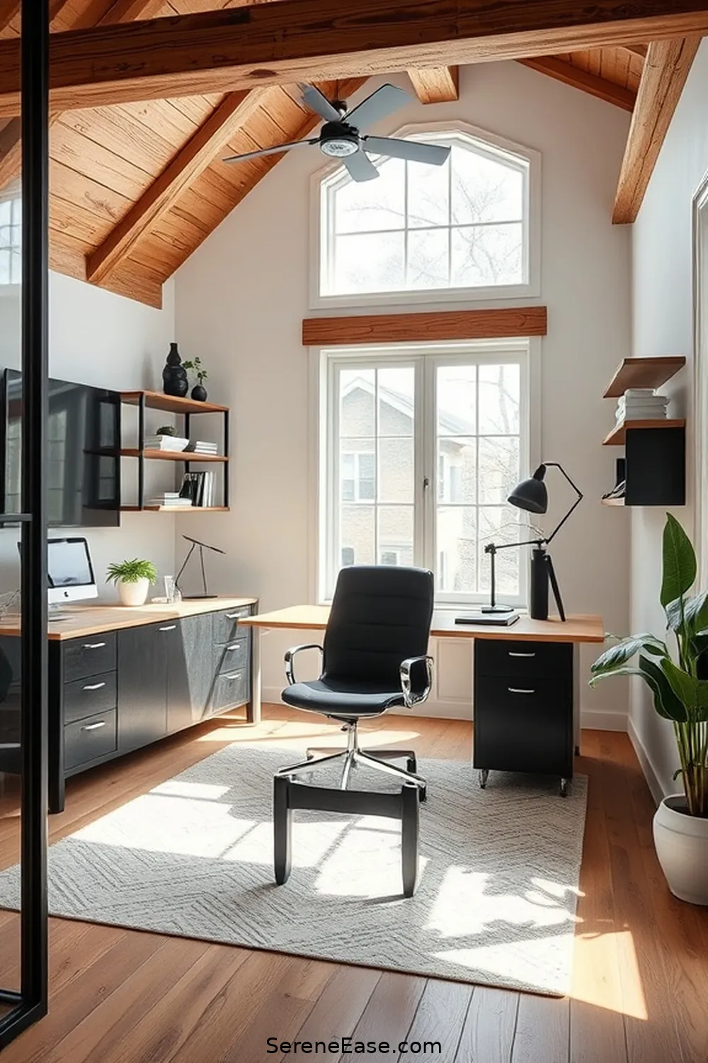 20 Ways to Achieve a Black and White Modern Farmhouse Home Office Style 3 Incorporate Rustic Wood Accents for 20 Ways to Achieve a Black and White Modern Farmhouse Home Office Style