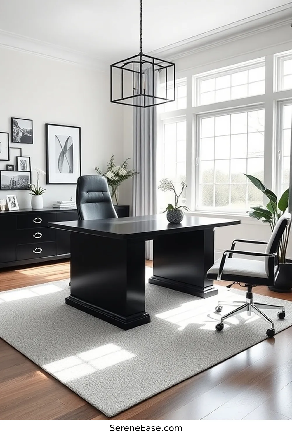 20 Ways to Achieve a Black and White Modern Farmhouse Home Office Style 7 Invest in a Statement Desk for 20 Ways to Achieve a Black and White Modern Farmhouse Home Office Style