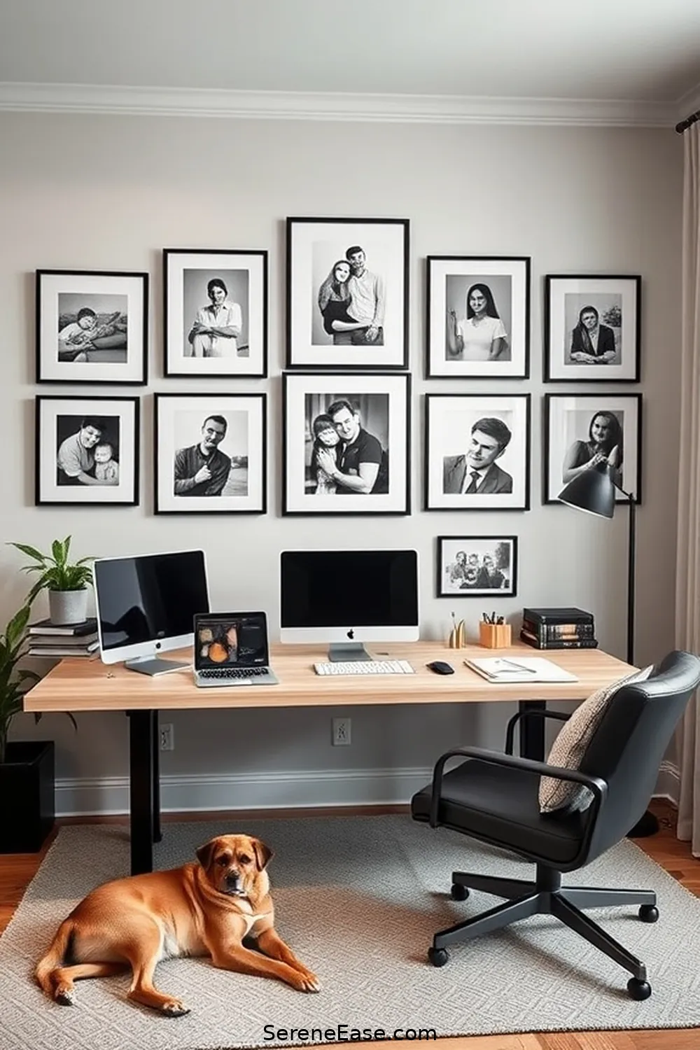 20 Ways to Achieve a Black and White Modern Farmhouse Home Office Style 17 Personalize With Family Photos for 20 Ways to Achieve a Black and White Modern Farmhouse Home Office Style