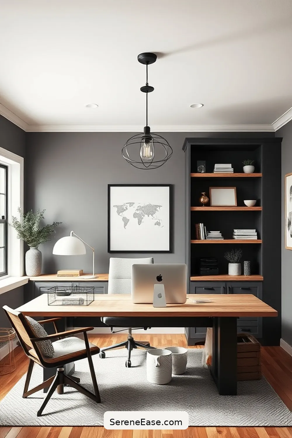20 Ways to Achieve a Black and White Modern Farmhouse Home Office Style 9 Use Farmhouse-Inspired Lighting for 20 Ways to Achieve a Black and White Modern Farmhouse Home Office Style